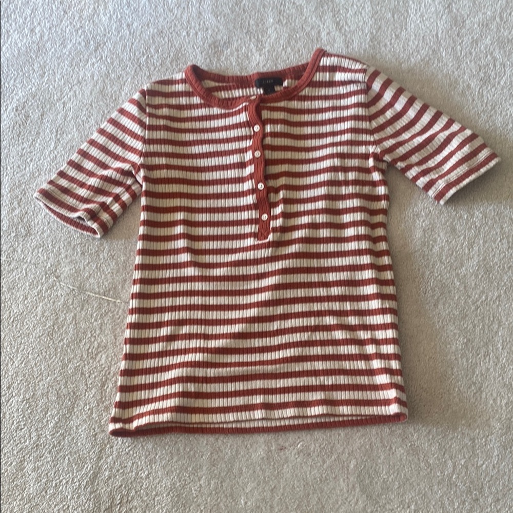 J. Crew Women's Red and White Striped Tee